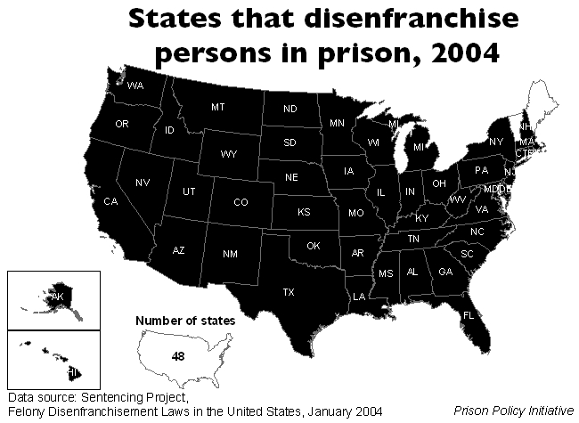 Prisoner disenfranchisement map by state